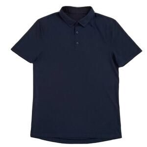 Lululemon‎ (Mens Medium) Dark Blue Short Sleeve Stretch Button Polo Shirt Golf